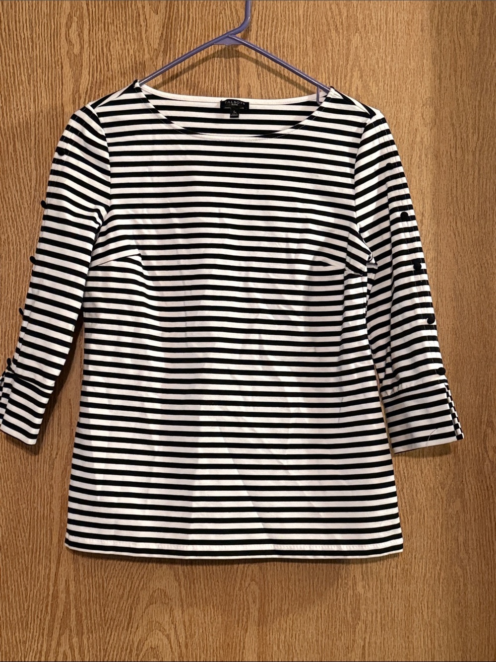 Talbots Black and White Striped Long Sleeve Tee